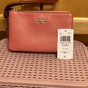 Coach double wristlet in colorblock Gold/faded blush multi.
